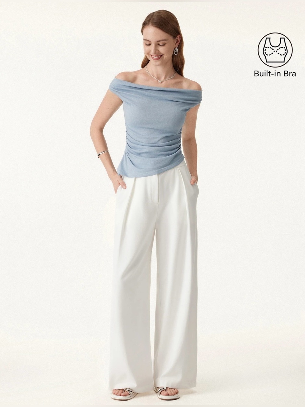OGL Cotton Linen Blend Asymmetric Hem Built-In Bra Tank Top